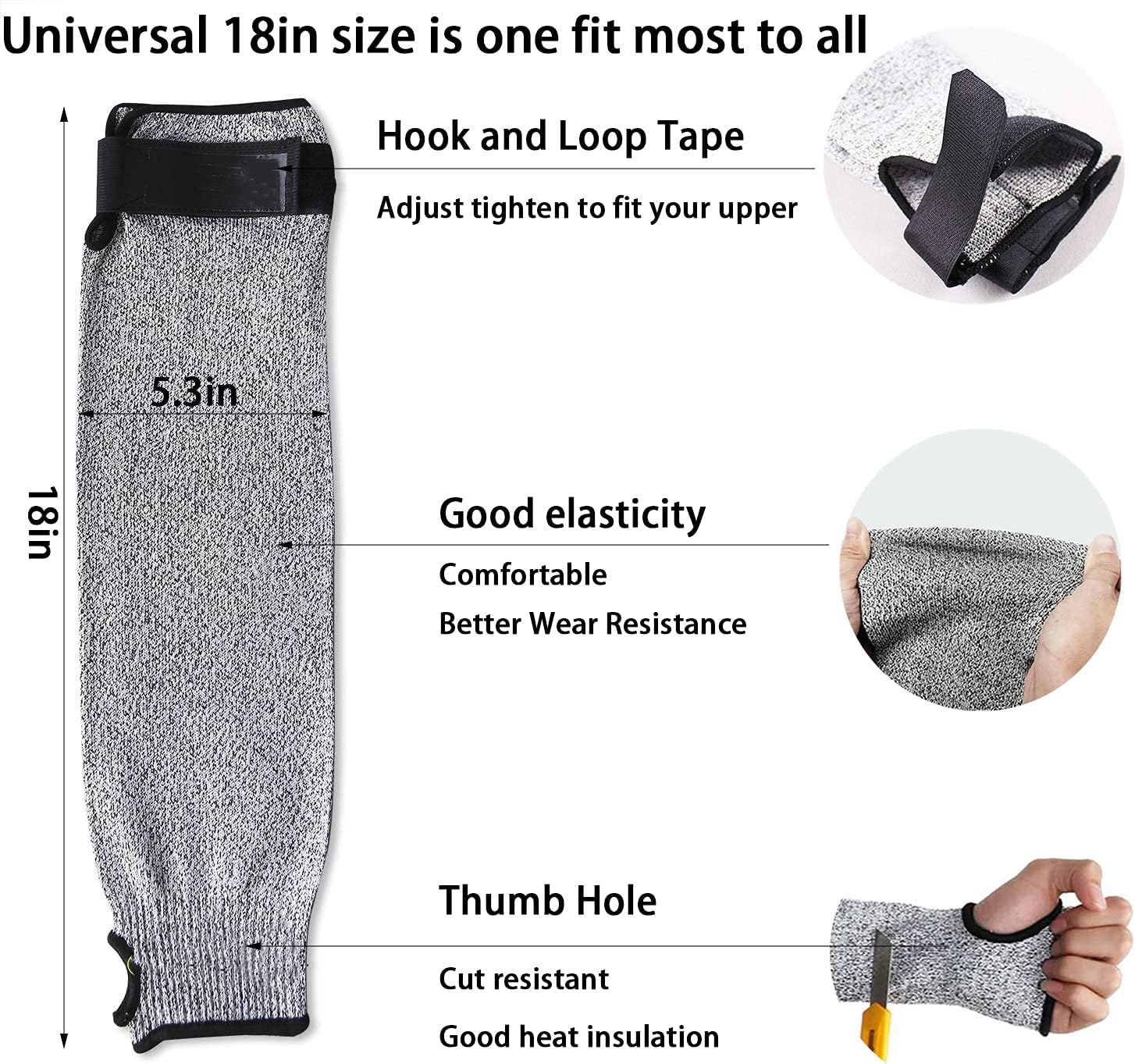 Cut Resistant Farmers Sleeves, Arm Protectors for Thin Skin - Gardening Welding Level 5 Safety Arm Guard with Thumb Hole and Hook Loop, 1 Pair - Image 2