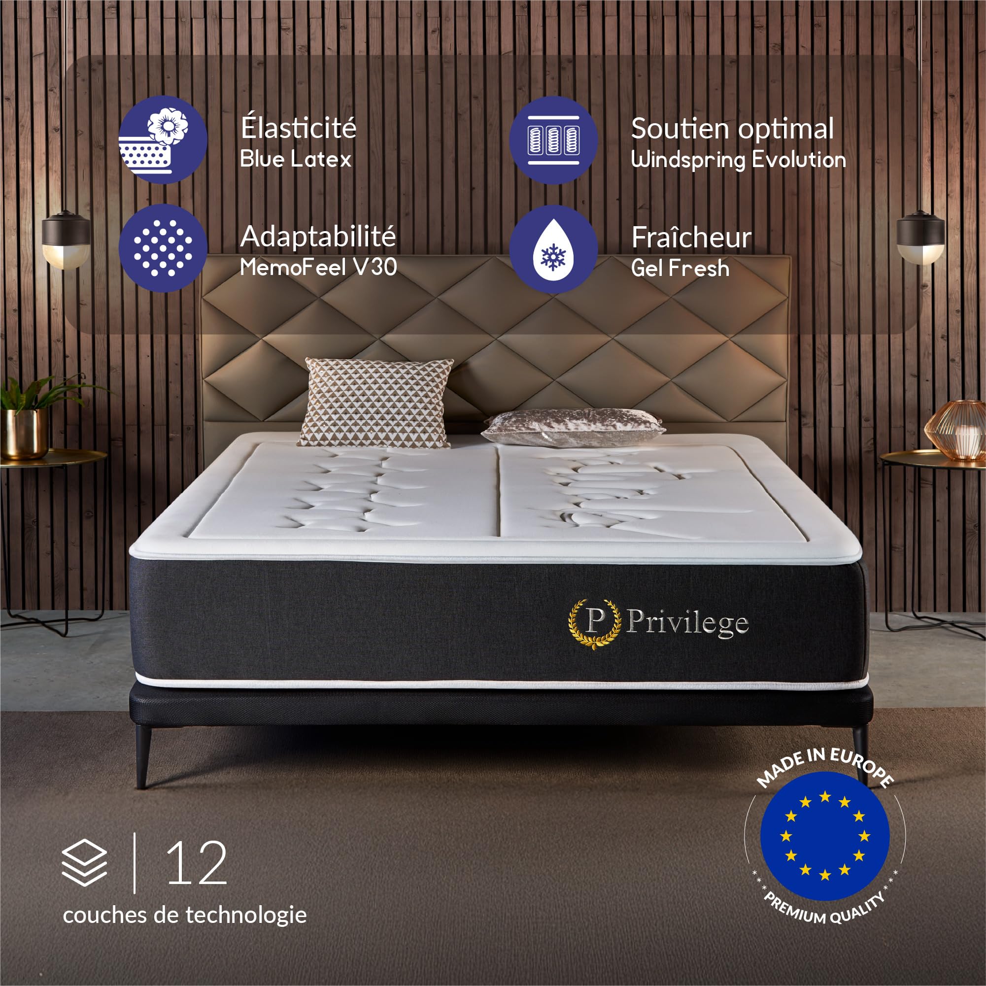 NATURALEX - Privilege - Matelas 140x190 Noyau Hybride - Épais 30 cm