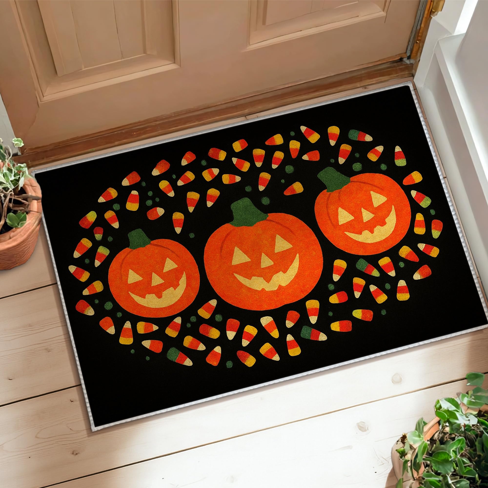 Tapis citrouille pour Halloween de 0,6 x 0,9 m, doux et lavable pour votre entrée