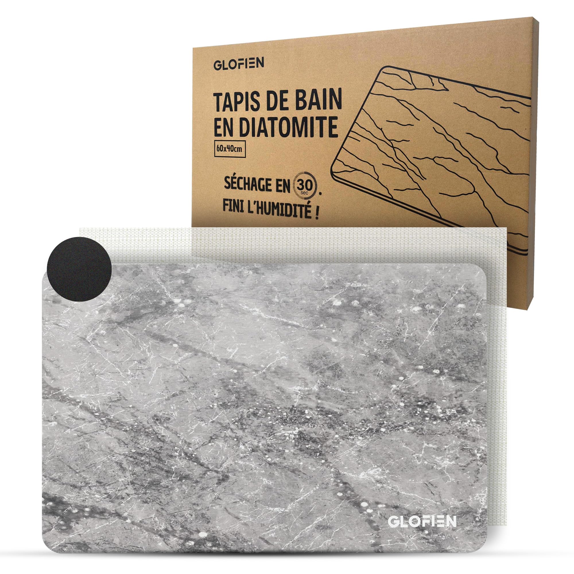 Tapis de Bain Diatomite 60x40 cm Antidérapant Ultra Absorbant Séchage Rapide