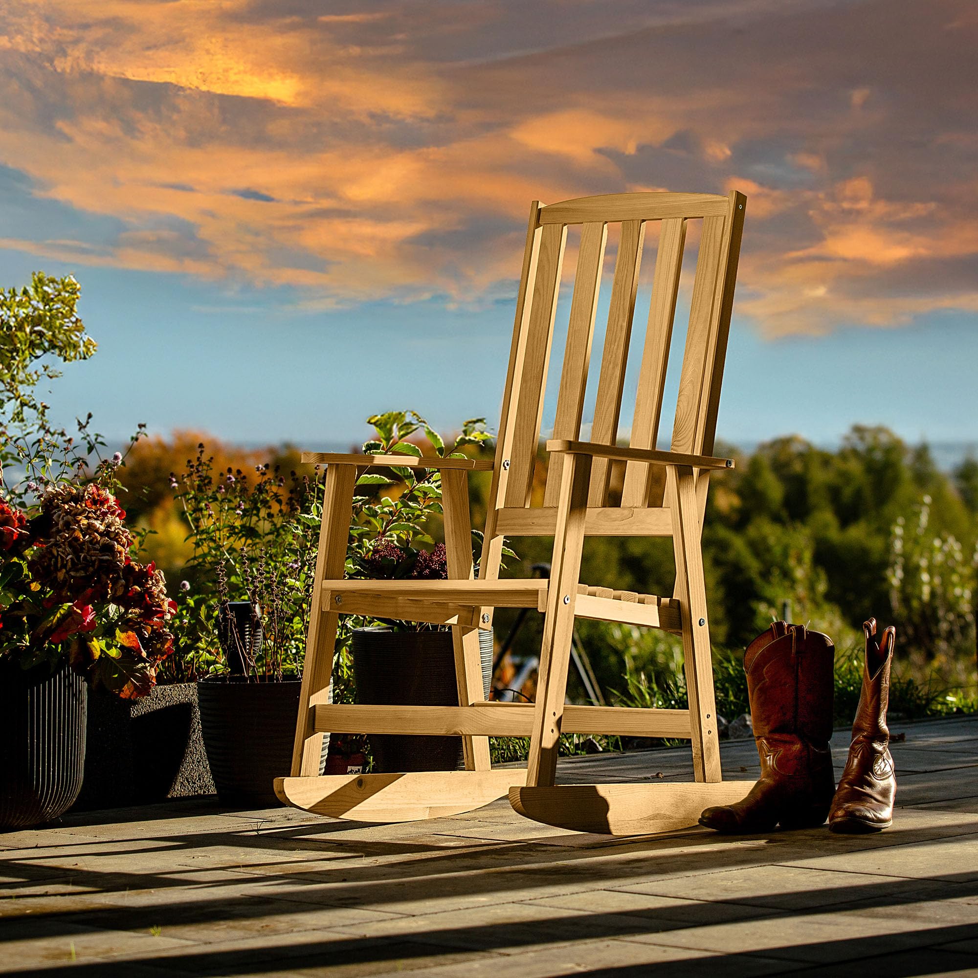 KADAX Fauteuil à bascule avec accoudoirs, fauteuil à bascule en bois, chaise à bascule de jardin, chaise de relaxation, chaise de jardin (foncé)