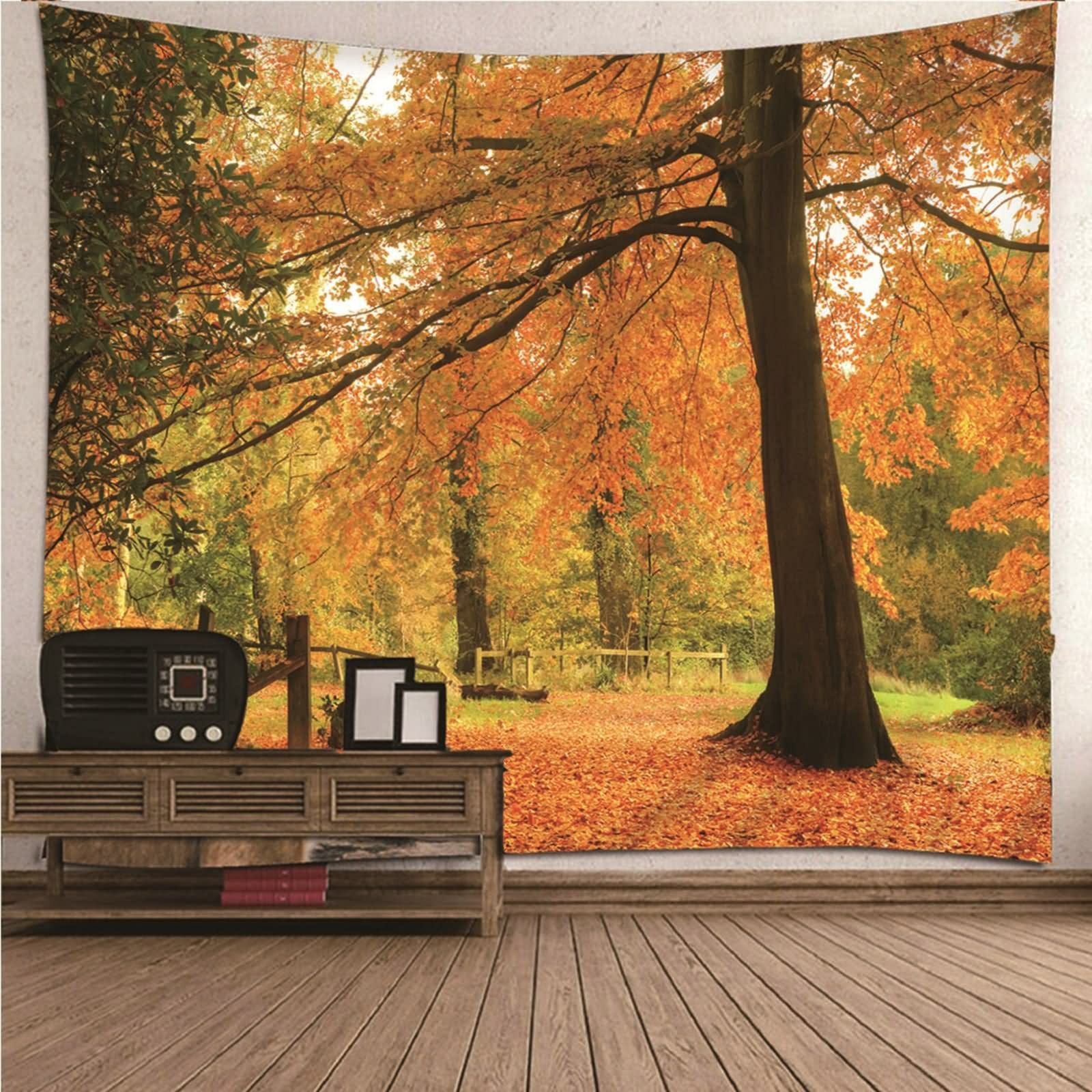 Tapices Salon, Decoración Navideña Hogar Bosque de Arce Poliéster Naranja 150x130CM Regalo Mujer