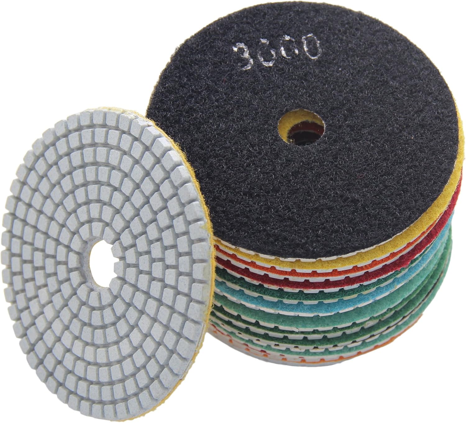 Easy Light 4" 7 Pcs 7 Step Diamond Wet Polishing Pads Grit 50-3000# for Stone