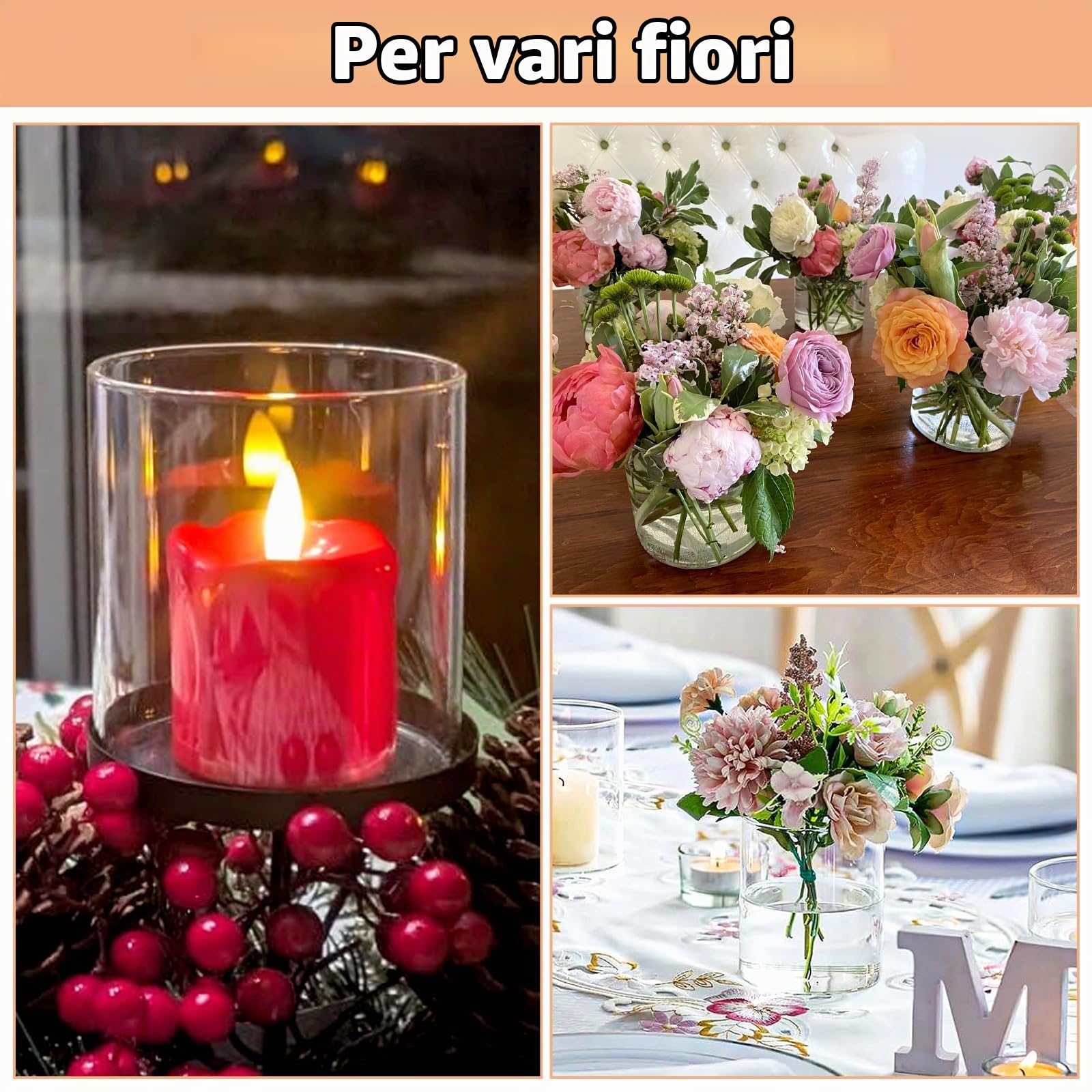 APACALI 2 pezzi vaso cilindrico in vetro, 15 cm di altezza, vaso cilindrico per fiori, vaso in vetro trasparente rotondo, vaso in vetro chiaro, vaso per fiori in vetro per orchidee, rose, tulipani
