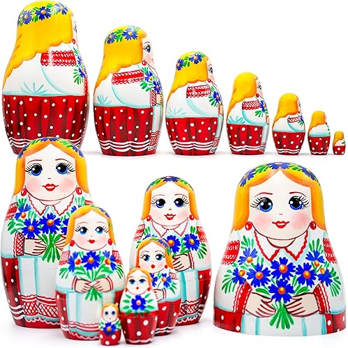 Miniatura 2 de AEVVV Matryoshka - Juego de 7 muñecas rusas de anidación bielorrusas con vestido popular y acianos - Muñeca rusa anidada - Muñecas rusas apilables