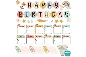 Decorably Boho Birthday Classroom Decor Kit: 97-Pcs Ultimate Birthday Board and Borders for Class