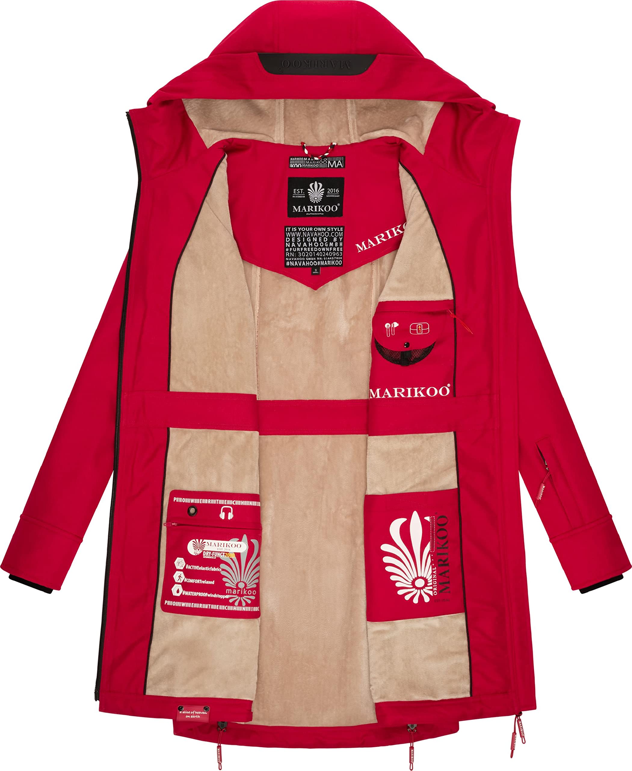 MARIKOO Damski płaszcz softshellowy, wodoszczelny, oddychający, rozmiar XS-3XL