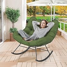 GIANTEX Oversized Rocking Chair, Egg Shaped Rocking Chair with Thick Cushion, 205 kg Load, Metal Frame, for Living Room, Balcony, Garden, Terrace (Green)