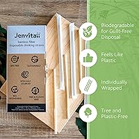 Vista 3 de Pajitas biodegradables de polvo de bambú (paquete de 50) – Pajitas compostables de 7.88 pulgadas envueltas individualmente 100% compostables