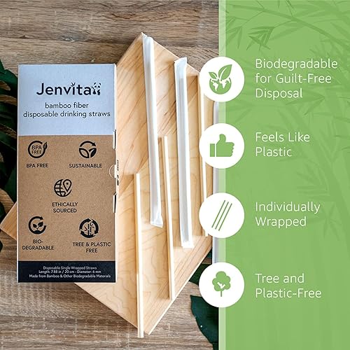 Miniatura 3 de Ibambo Pajitas de bambú en polvo (paquete de 250)  Pajitas desechables de 7.88 pulgadas envueltas individualmente  100% compostables  duraderas y