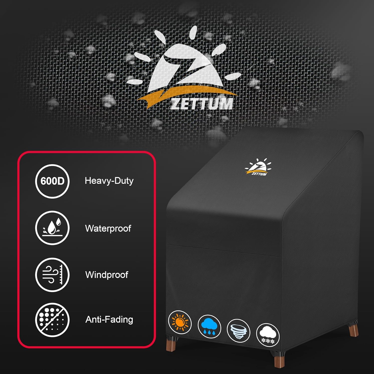 Zettum Stackable Patio Chair Cover - 600D Outdoor Chair Cover Waterproof & Heavy Duty, Lawn Furniture Stacking Seat Cover for 4 - 6 Outdoor Stackable Dining Chairs - 28 x 36 x 47 Inch - Image 3