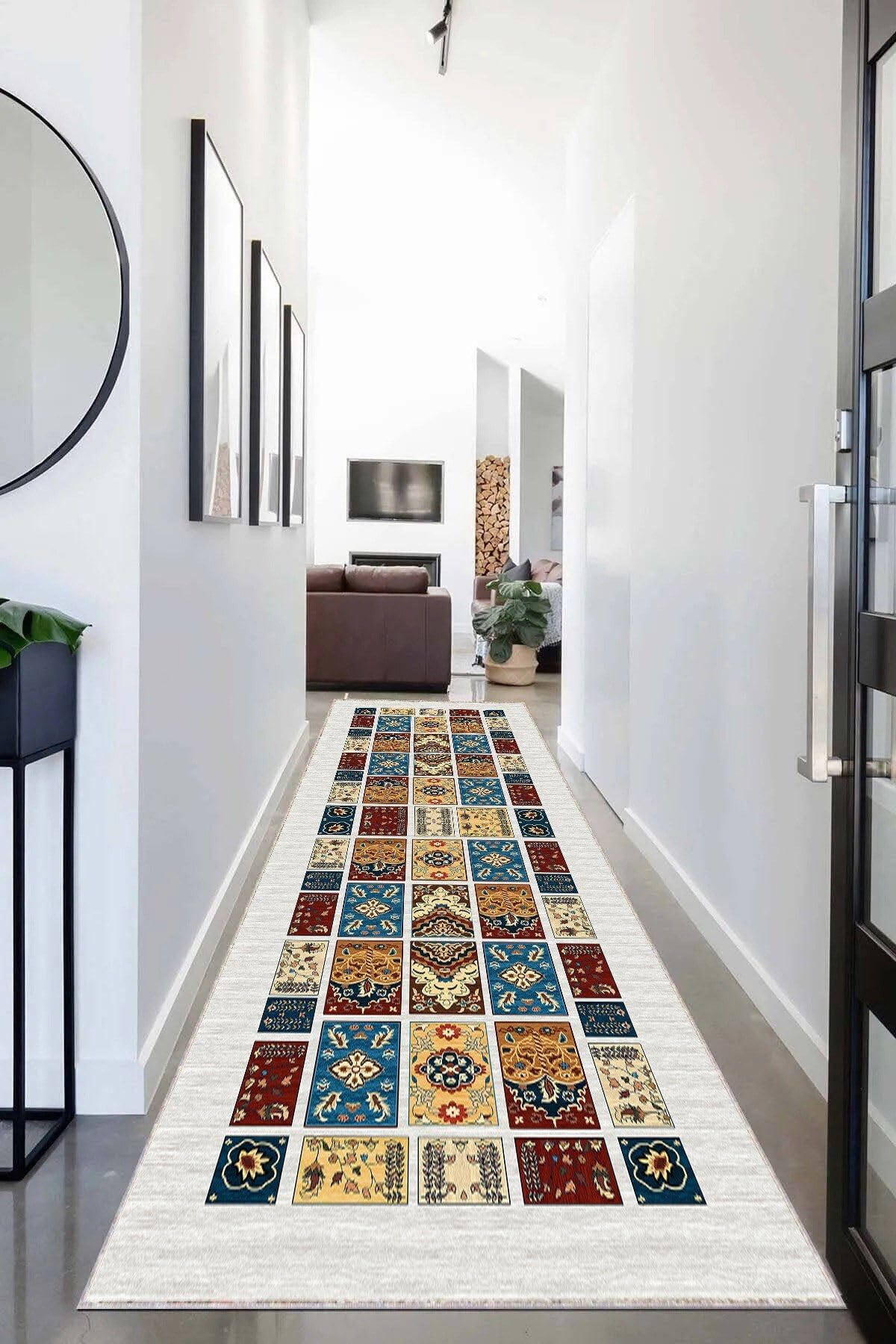 Pelangi Eskitme Kilim Desenli Dijital Baskı Yıkanabilir Kaymaz Taban Vintage Salon Halısı ve Yolluk, Gri-Bordo-Turkuvaz 80 x 150, 955556311801507