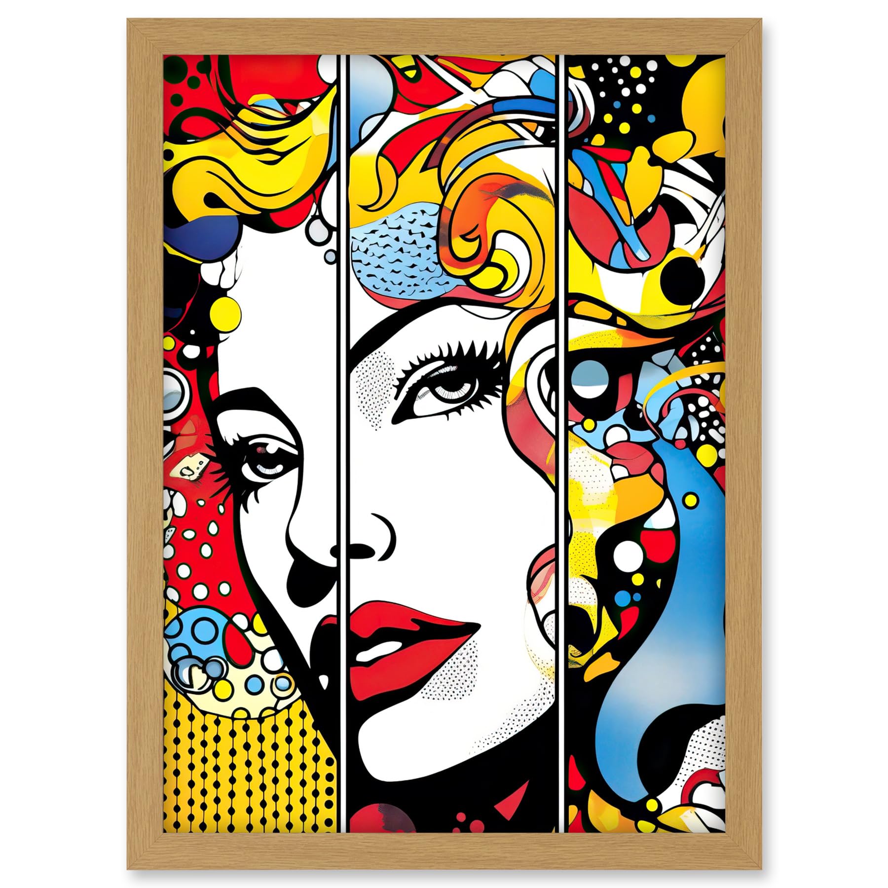 Artery8 Teen Girl Comic Book Style Vibrant Patterns Abstract Triptych Portrait Bedroom Artwork Framed A3 Wall Art Print