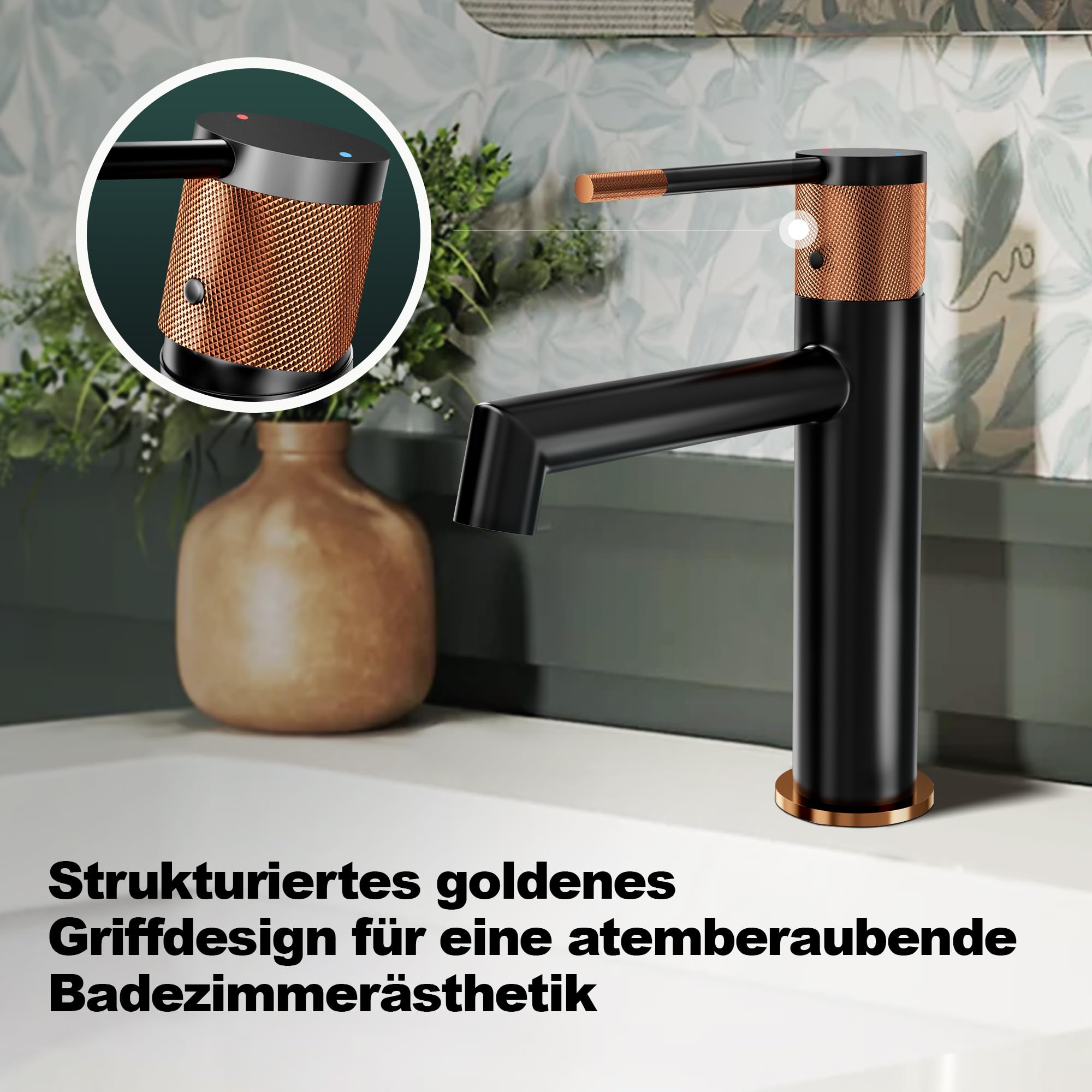 Grifo de lavabo negro para lavabo con carcasa de latón, cartucho de cerámica, monomando para inodoro de invitados con manguera interior EPDM no tóxica