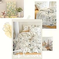 Vista 370 de 3 piezas de juego de funda de edredón tamaño individual XL, funda de edredón blanca con estampado floral azul, ropa de cama coquette de algodón