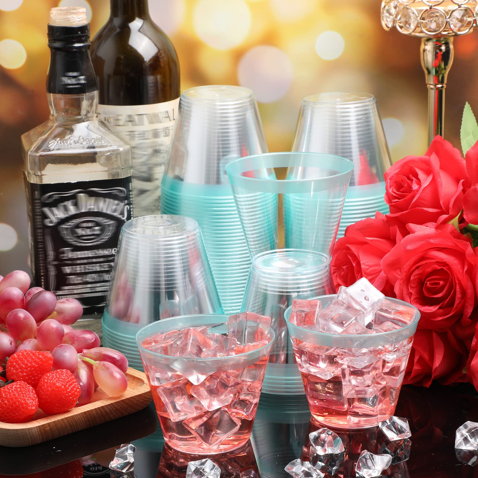 Lounsweer 100 vasos de plástico con borde de 9 onzas, vasos transparentes de boda, vasos de vino desechables resistentes de plástico para cóctel, vasos de plástico transparente para cumpleaños,
