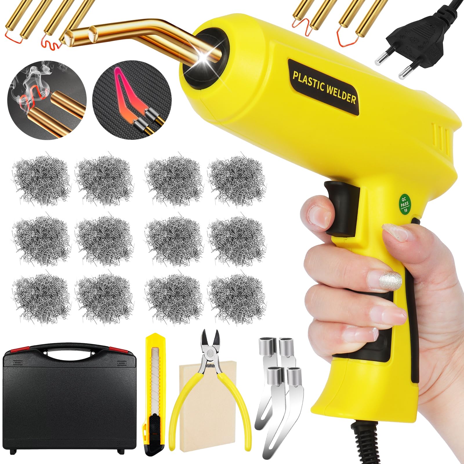 200W Soldador de Plástico Soldadura Máquina,Kit Soldadora de Plastico | con 900PCS Grapas,Kit de Reparación de Parachoques de Coche para la Reparación de Piezas de Plástico Automotrices