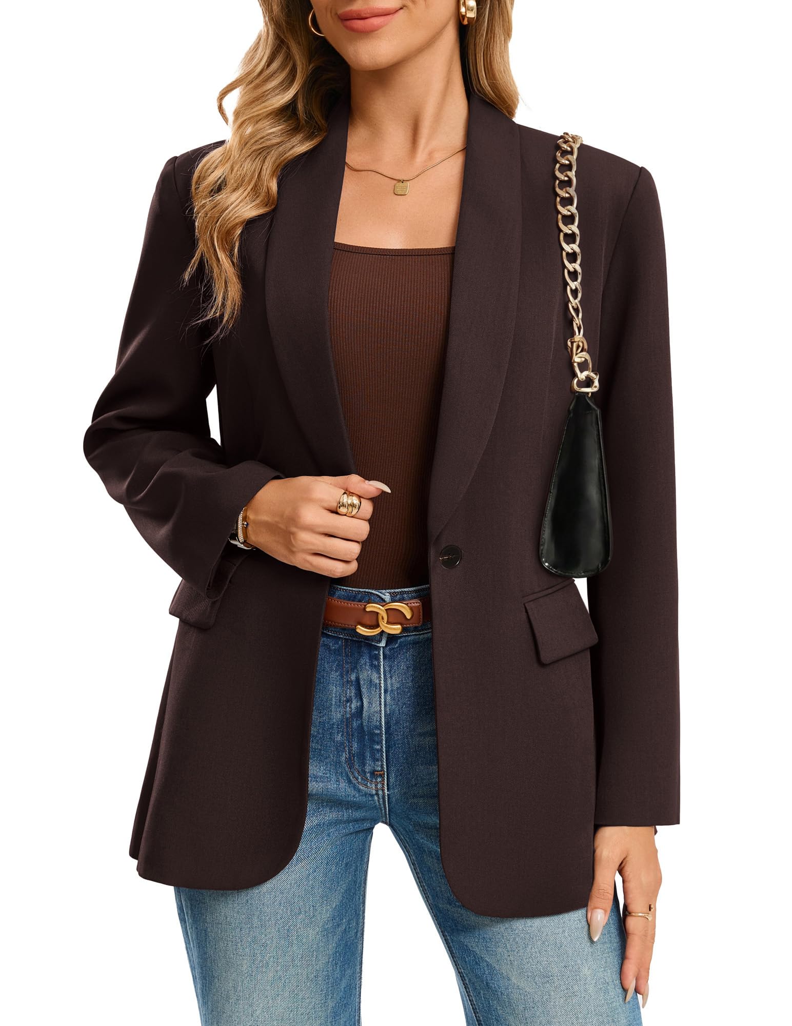 GRACE KARIN Blazer Damen Elegant Lässig Open Front Arbeit Büro Anzugjacke | Langarm,Schalkragen,1-Knopf,Taschen.Business Casua,Formell,Arbeiten,Lehrer,Frühling & Herbst