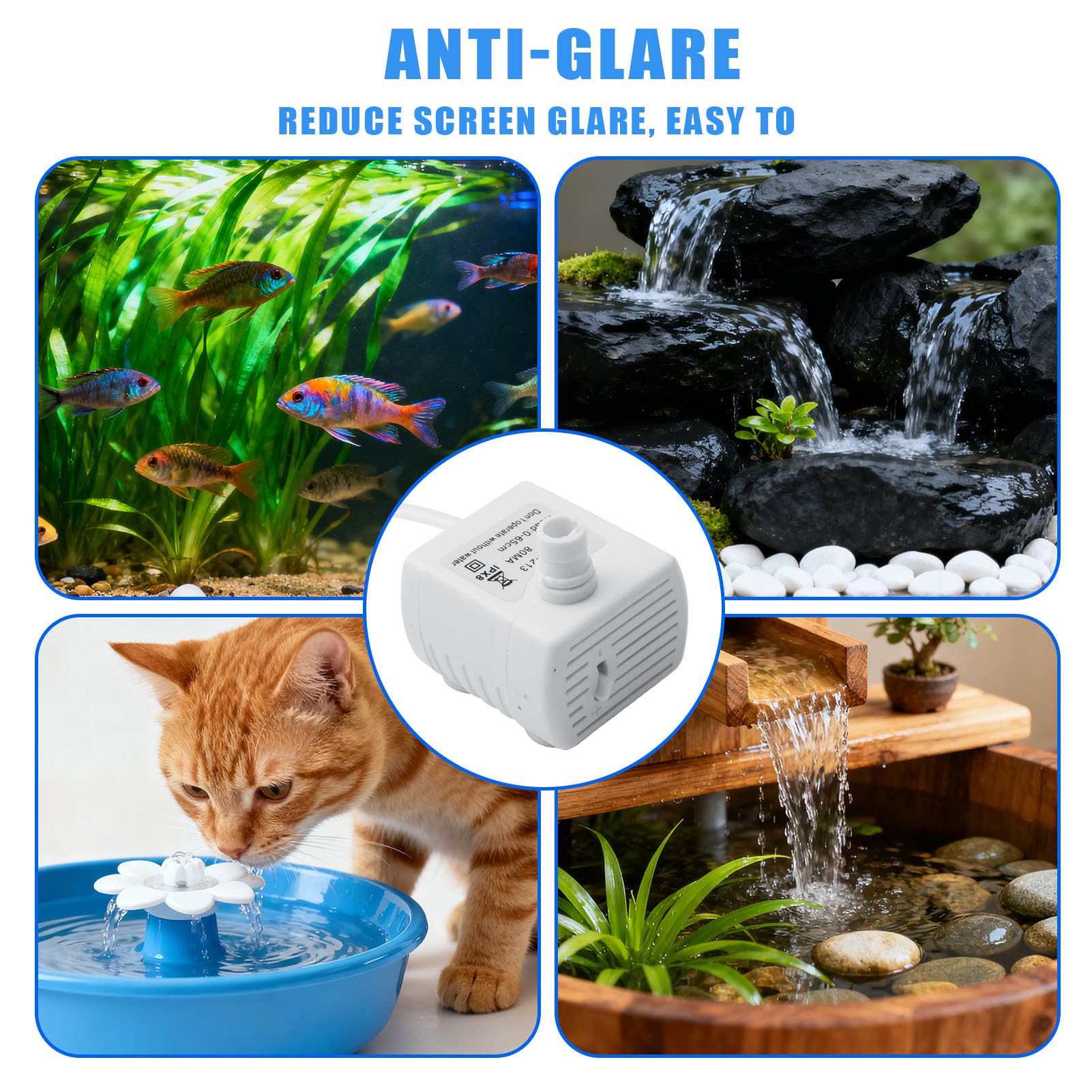 Pompe Fontaine à Eau Chat de Rechange Mini Pompes Filtre Aquarium Super Silencieuse avec Débit D'Eau Réglable Universelle Compatible pour Animaux de Compagnie Aquarium Culture Hydroponique