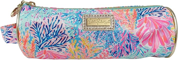 Lilly Pulitzer Cute Pencil Case, Colorful Zipper Pouch for Office Supplies, Small Travel Bag with Carrying Handle, Splashdance