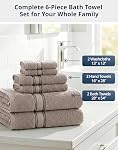 LANE LINEN Luxury Bath Towels Set - 6 Piece Set, 100% CottonBathroom Towels, Zero Twist, Shower Towels, Extra Absorbent Bath Towel, Super Soft, 2 Bath Towels, 2 Hand Towels, 2 Wash Cloths - Platinum