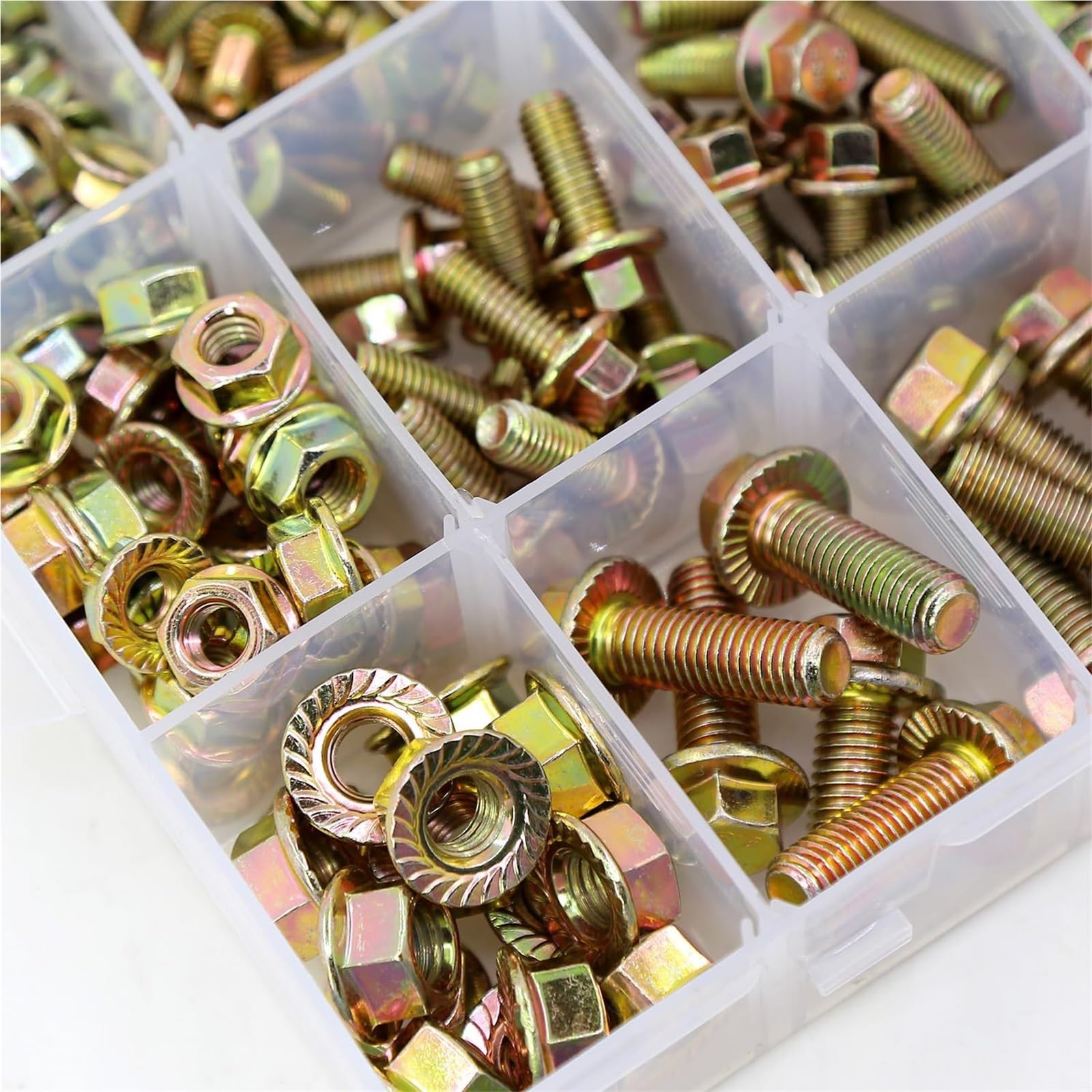 245-teiliges Schrauben- und Muttern-Set, Sechskantschrauben aus Kohlenstoffstahl mit Flanschmutter-Box, Schrauben- und Muttern-Sortiment und Unterlegscheiben