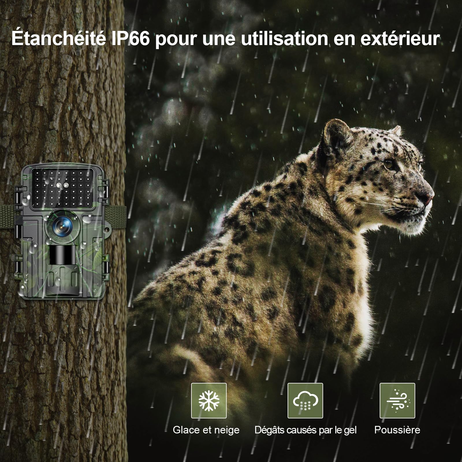 Camera de Chasse, Camera Chasse WiFi 4K/60MP Full HD, Détecteur de Mouvement, Vision Nocturne, Temps de Déclenchement de 0,1S, Caméra IR Pour Animaux Sauvages avec Carte SD 32GB & Lecteur de Cartes