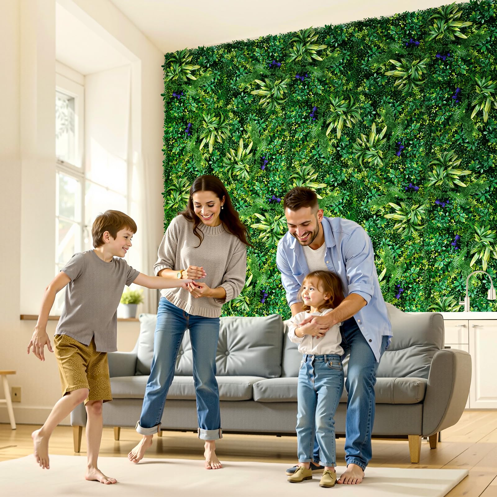 VEVOR Mur Végétal Artificiel 12 PCS Panneau Mural Décoratif Plante Artificielle 3D Emboîtable, 50x50 cm, pour Décoration Intérieure Extérieure, Couverture de Clôture en Lierre, Brise-vue Mural Jardin