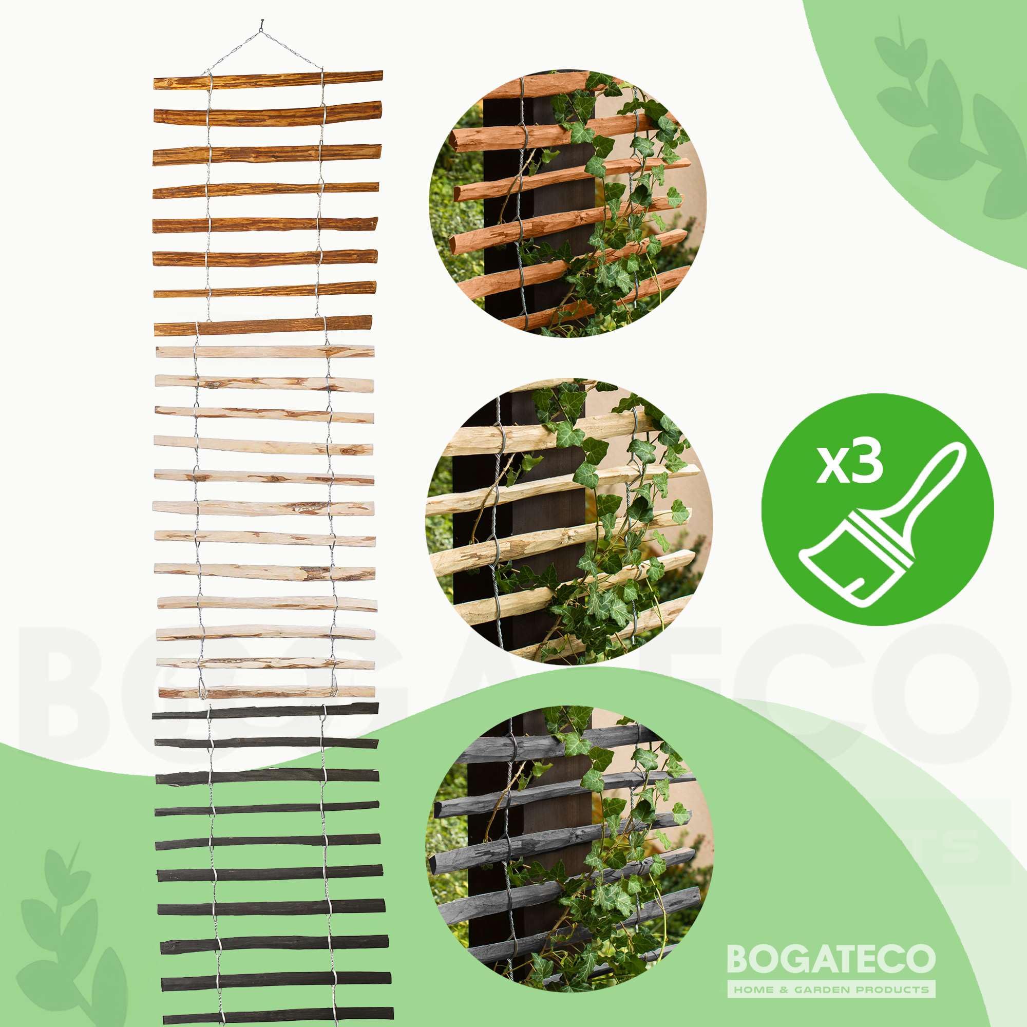 BOGATECO Treillis pour Vignes en Bois | 50 x 200 cm | Naturel Support pour Plantes grimpantes | Décoration pour terrasse, Jardin et Balcon