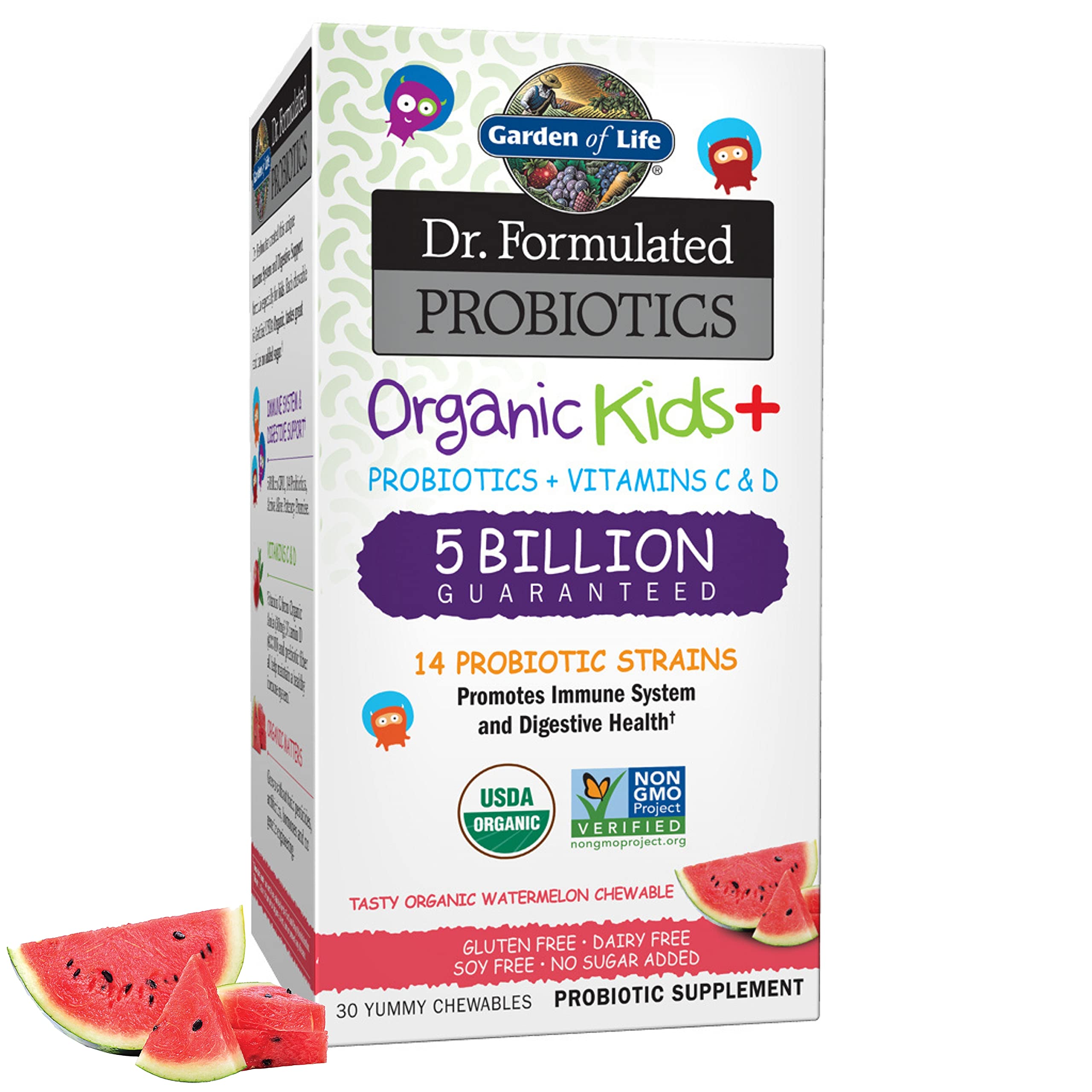 Garden of Life Dr. Formulated Kids+ Probiotic, Watermelon, 30 Chewables Watermelon 30ct Refrigerated (Pack of 1)