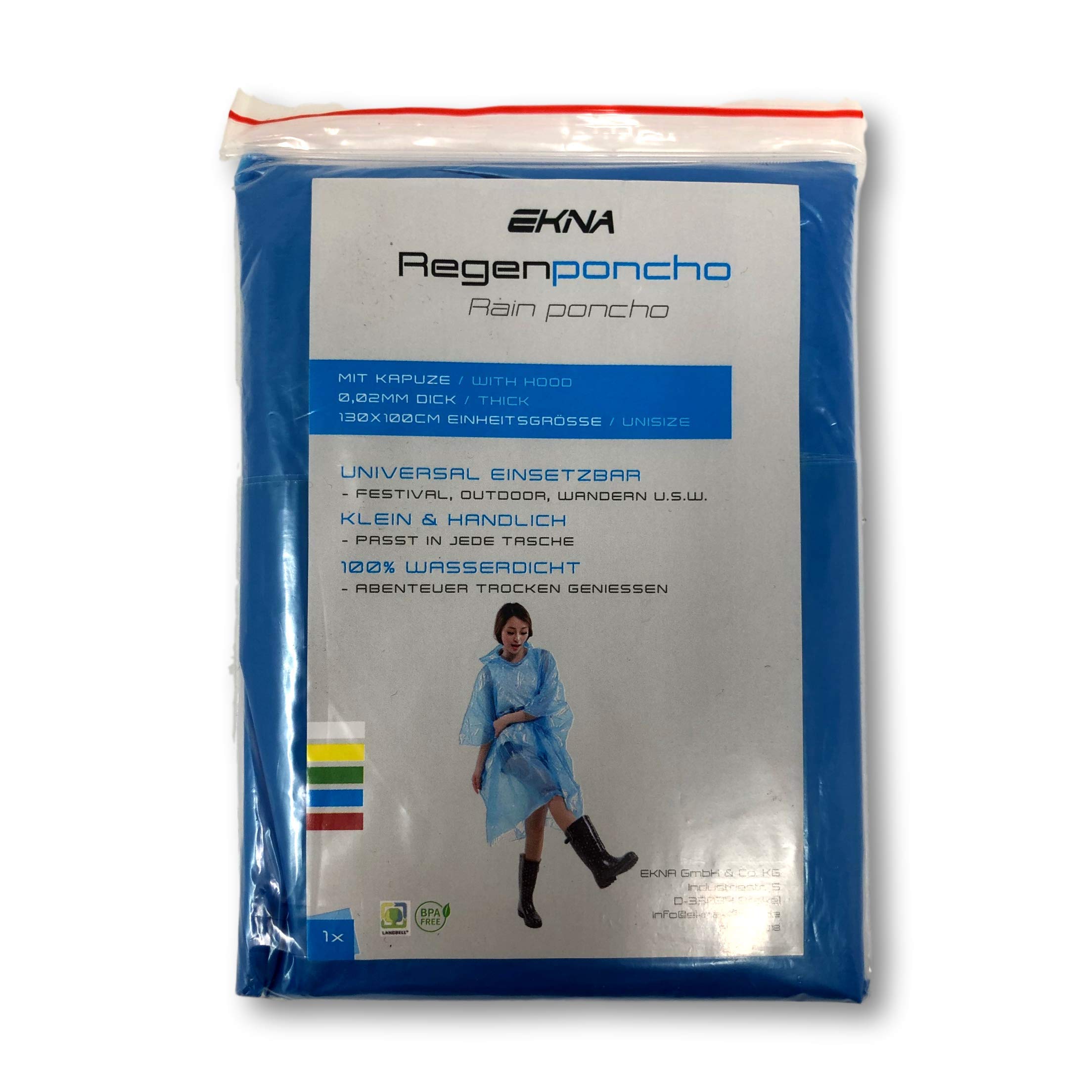 EKNA Poncho de pluie jetable - 5x Cape de pluie - Ponchos pour femmes et hommes avec capuche pour festival, concert, randonnée, vélo, camping
