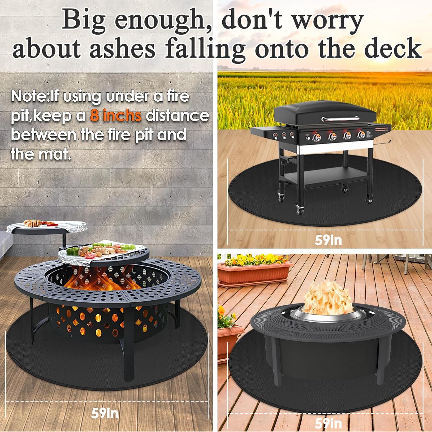 Round Fire Pit Mat Compatible with Solo Stove Bonfire, Accessories Compatible with Solo Stove, 3-Layer Fireproof Esay to Clean Grill Matt for Outdoor Grill Deck Protector, 59in