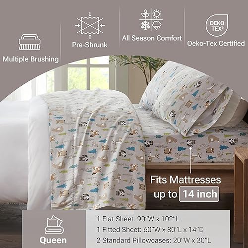 Vista 241 de True North by Sleep Philosophy - Juego de ropa de cama acogedora de franela 100% algodón, estampado de animales y estrellas, lindo, ultrasuave