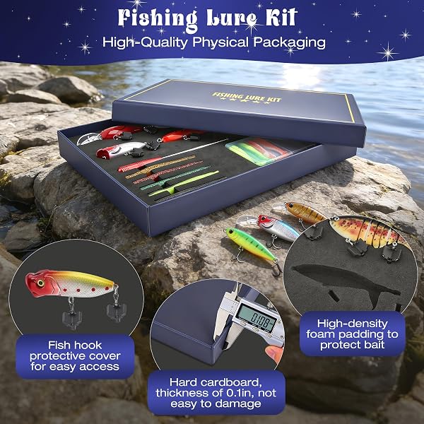 Regalo per Pescatori, 104 Pezzi Scatola Sorpresa Accessori da Pesca, Kit Completo da Pesca per Uomo, Attrezzatura da Pesca, Regalo Pescatore, Mystery Box Articoli da Pesca - 3