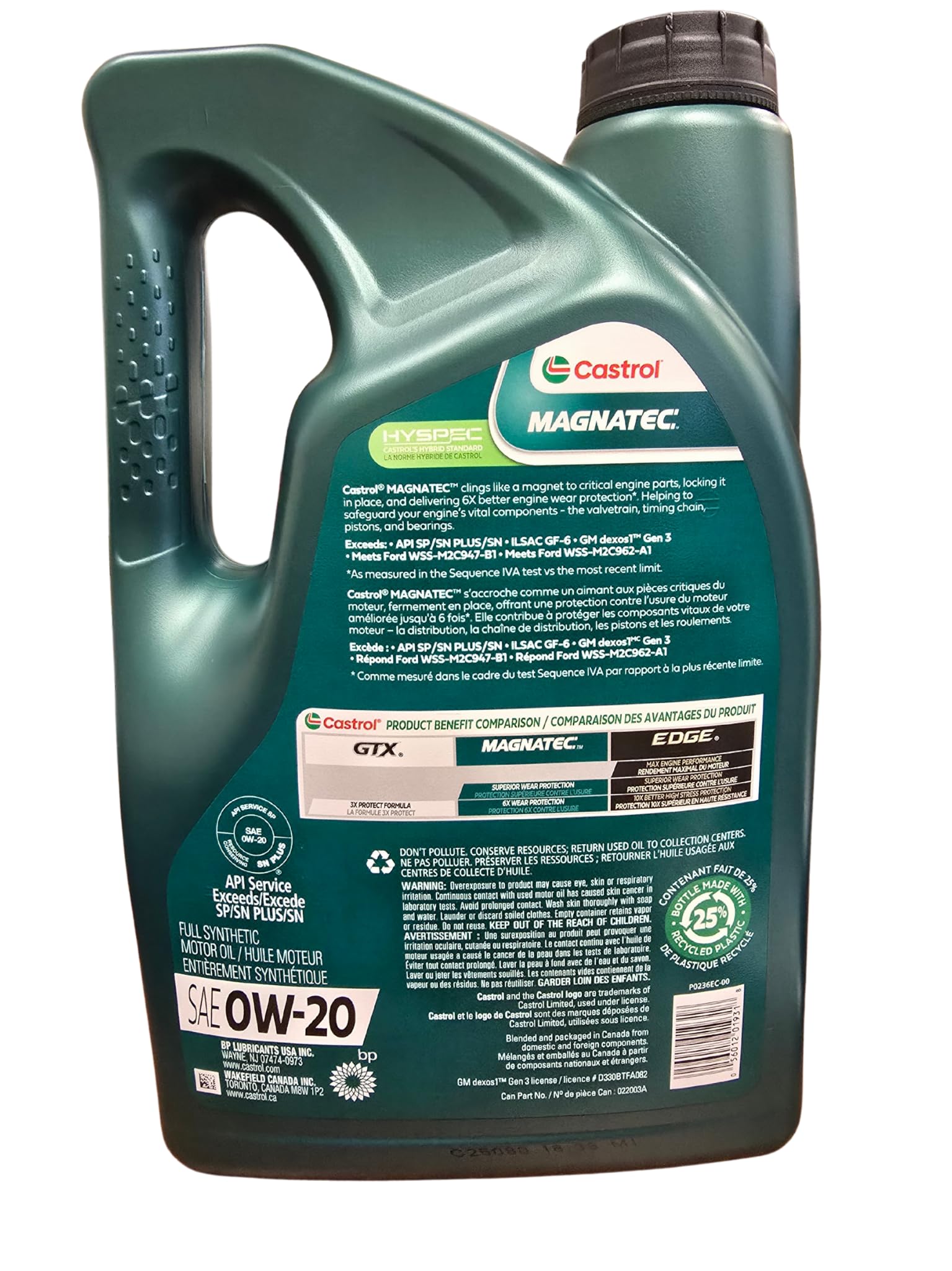 Castrol Magnatec Full Synthetic Motor Oil 0W20 : Amazon.ca: Automotive