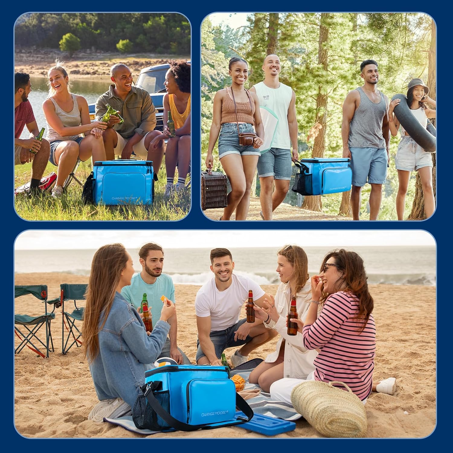 CHANGEMOORE Above Ground Pool Accessories Poolside Storage Basket with Cooler, Heavy Duty Hanging Pool Bag with Top Window, 28L Capacity Fits 30 Cans, Waterproof 500D PVC, Metal Buckles & 6cm Hooks