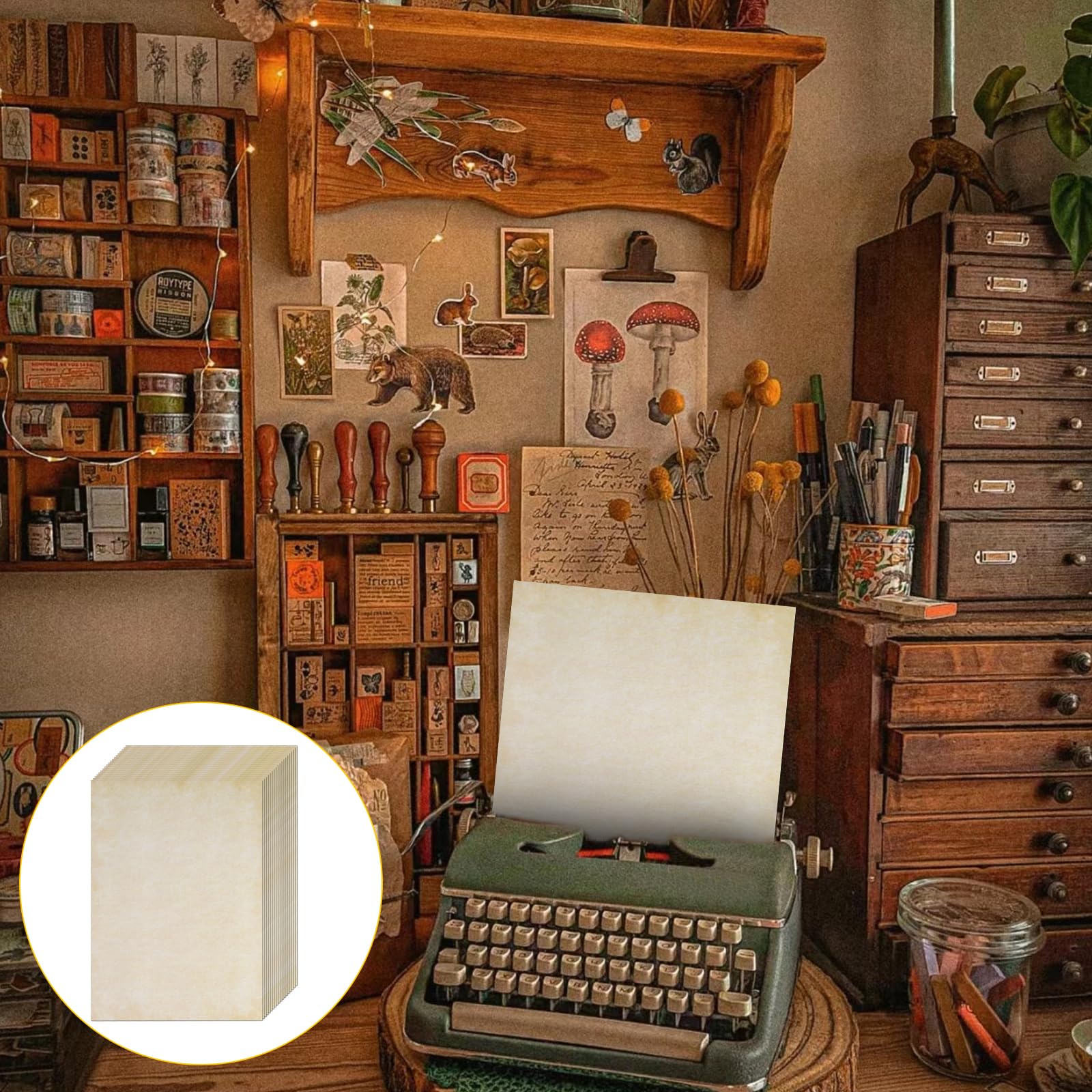 Carta Kraft Antica 70 Fogli DIN A4, Carta da Lettere Vintage Doppia Faccia per Scrivere Stampare (Giallo pallido)