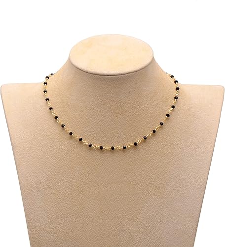 Miniatura 2 de Dainty Black Beads Necklace Golden Wire Wrapped Chain Choker Necklace for Women, 16 Inches