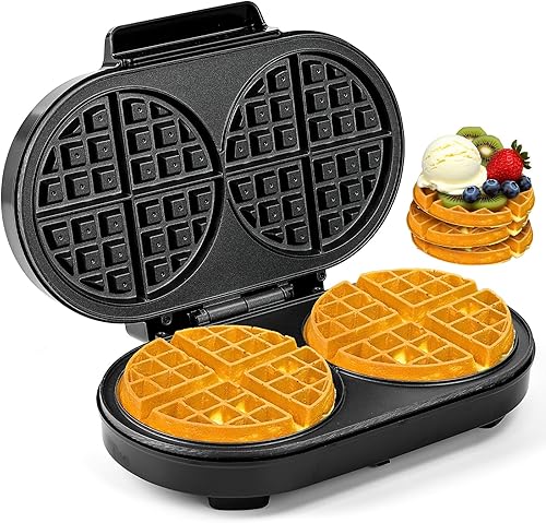 Máquina para hacer Waffles Doble de 6 Pulgadas, Máquina para Hacer Waffles Belgas de 1200W para Desayunos y Snacks, Hace 2 Waffles Personalizados