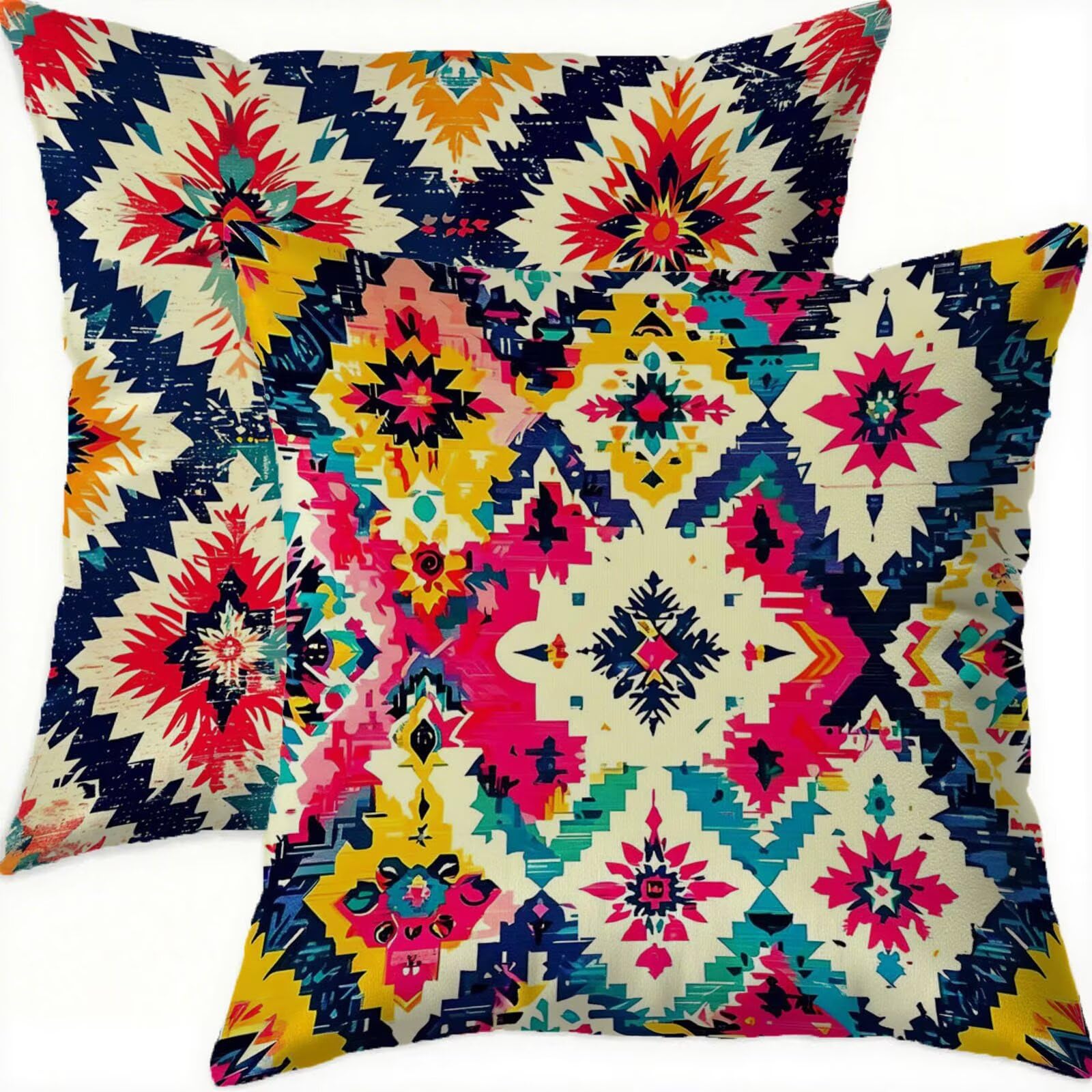 Housse coussin 75x75cm velours premium géométrie double face vintage