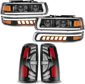 RAMJET4X4 LED Headlights&LED Tail Light Assembly Replacement for 1999-2002 Chevy Silverado 1500 1500HD 2500 2500HD 3500