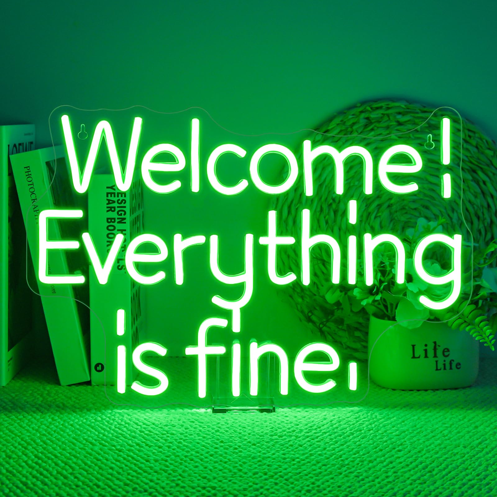 Welcome Everything is Fine Neon Sign Green Night Light Decoration for Home