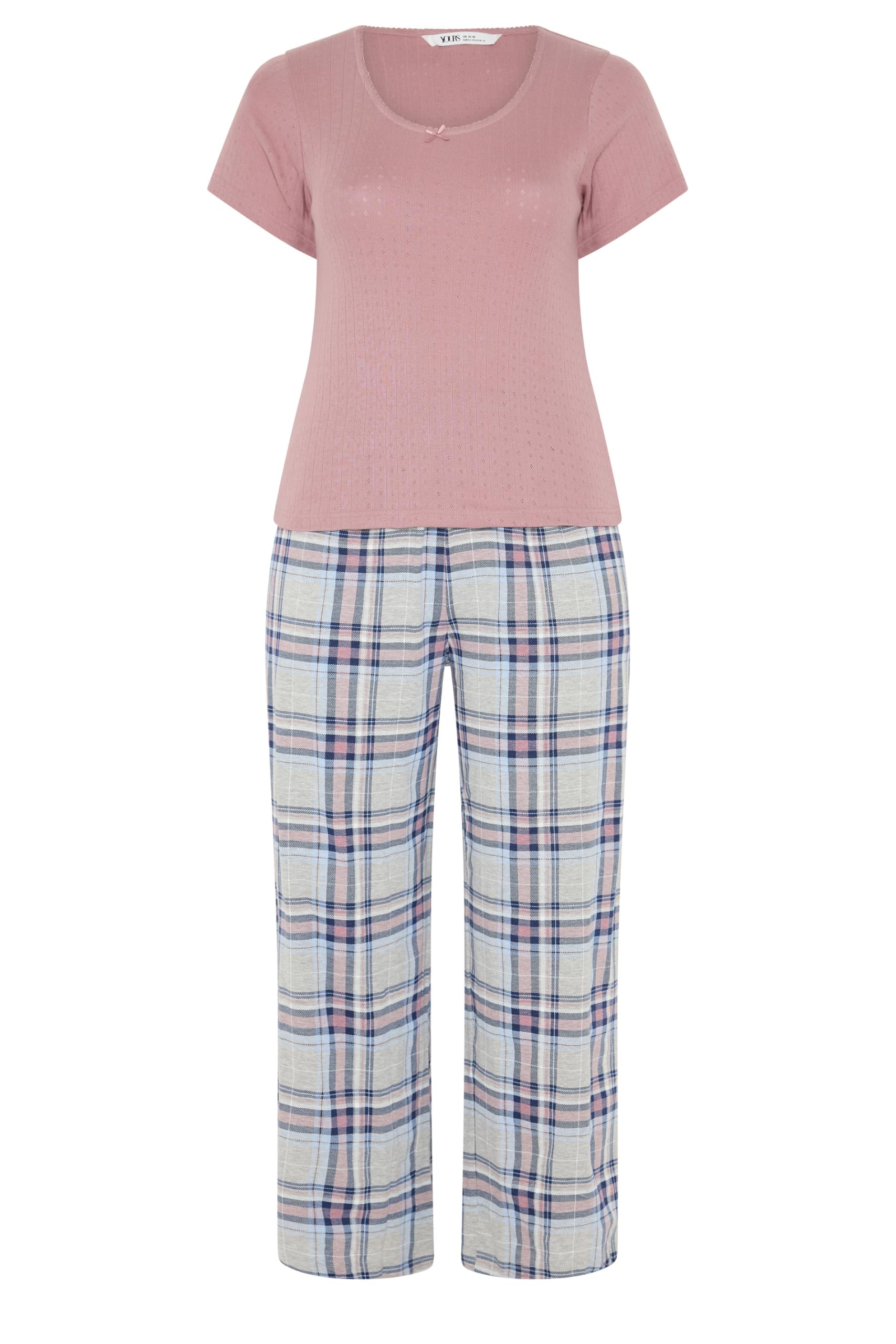 Yours Curve Pink Check Extra Wide Leg Pointelle Pyjama Set - Women's - Plus Size Curve