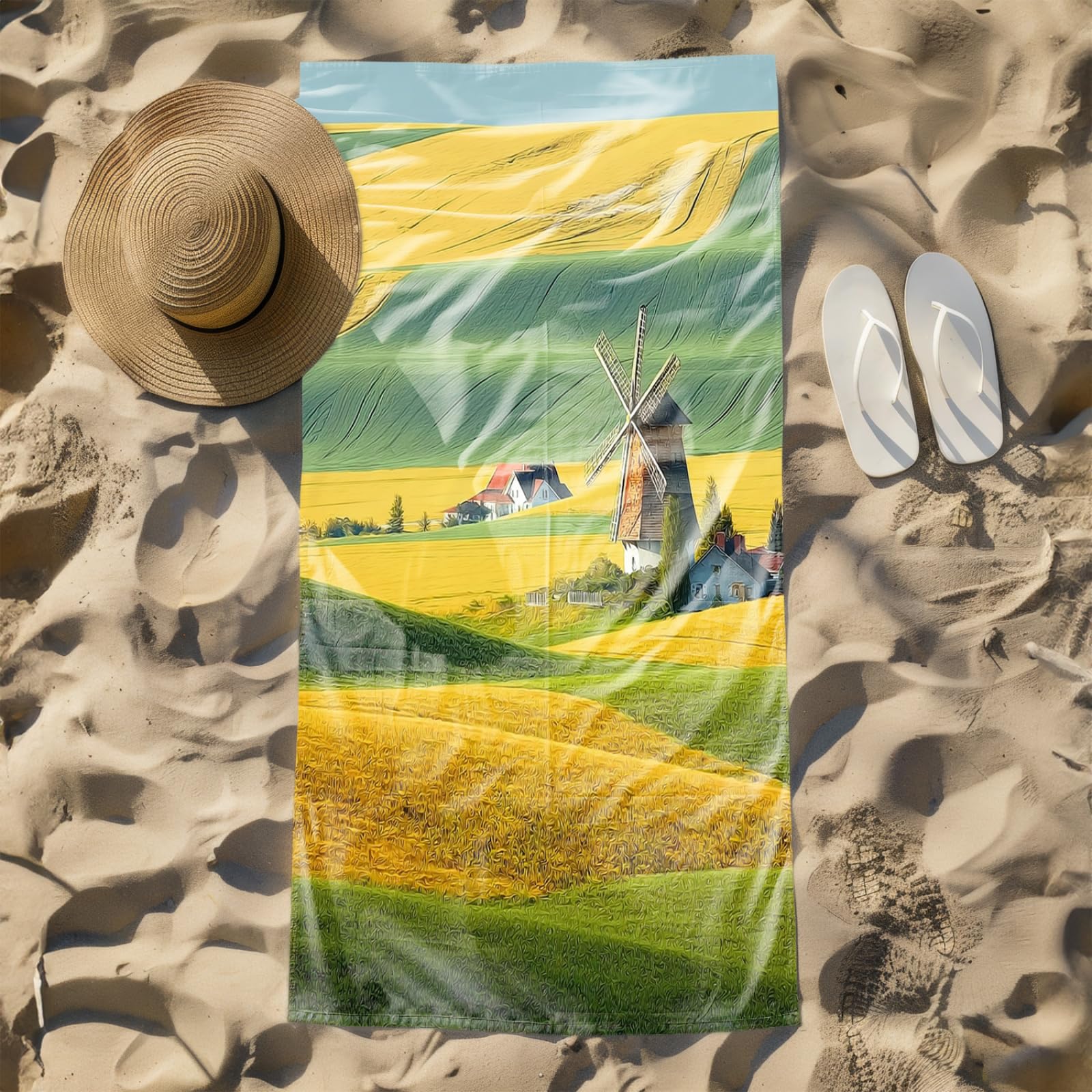 Genérico Toalla Playa Grande Campo Amarillo Verde Microfibra Secado Rápido Oversize Toalla Sin Arena Súper Ligera Piscina Camping Picnic Yoga Gimnasio Y Deportes Viaje