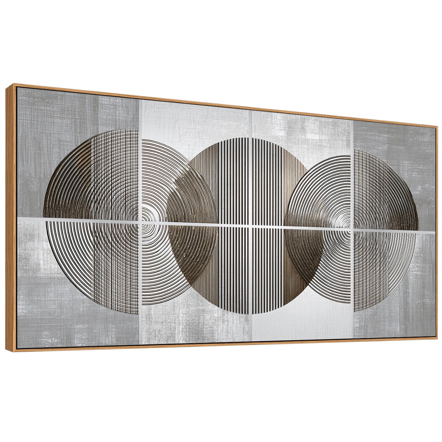 Tucai Decor Neutral Modern Abstract Wall Art - Large Horizontal Canvas Wall Art for Living Room Bedroom Office Grey Silver and Brown Circle Geometric Artwork Mi