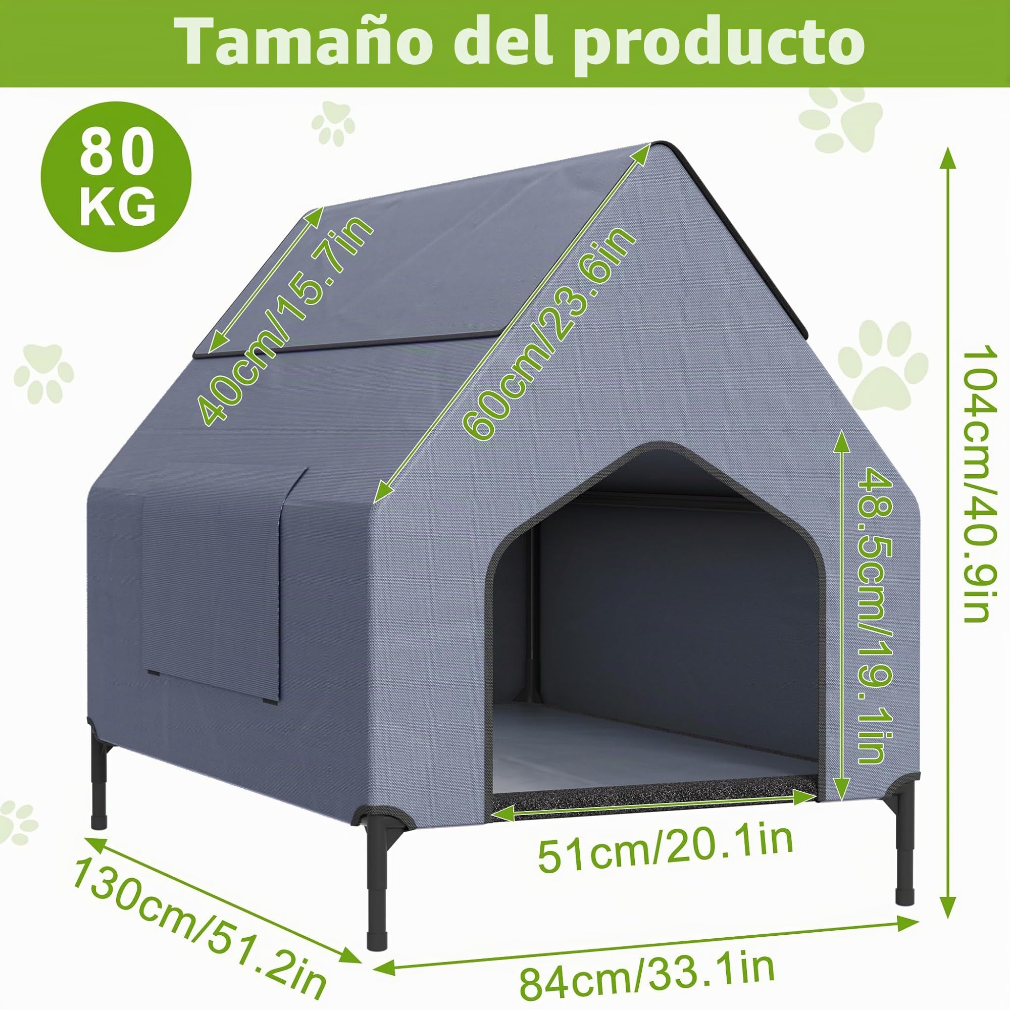 NAIZY Caseta para perros 2 en 1, tamaño L, para exteriores, 130 x 84 x 104 cm, cama para perros de material Oxford y tejido de malla transpirable con techo, cama para perros y gatos, refugio para