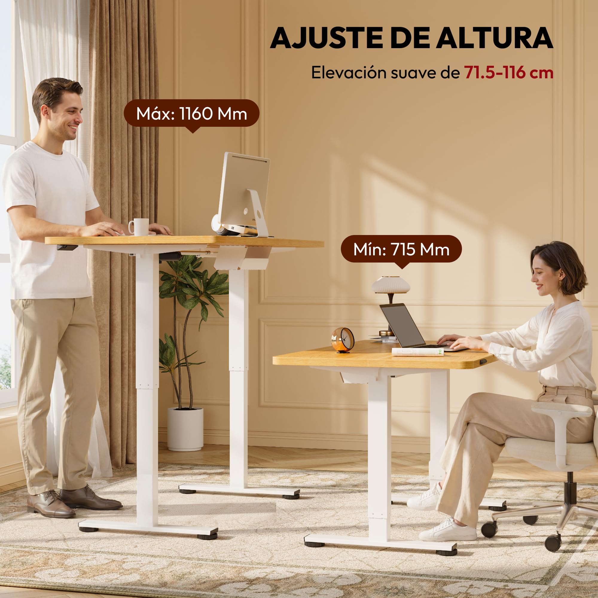 SANODESK Escritorio Elevable Eléctrico, Mesa Regulable en Altura con 4 Memorias y Sistema Anti-Colisión, Carga 100KG,Standing Desk Ergonómico para Oficina, Teletrabajo y Gaming, Blanco