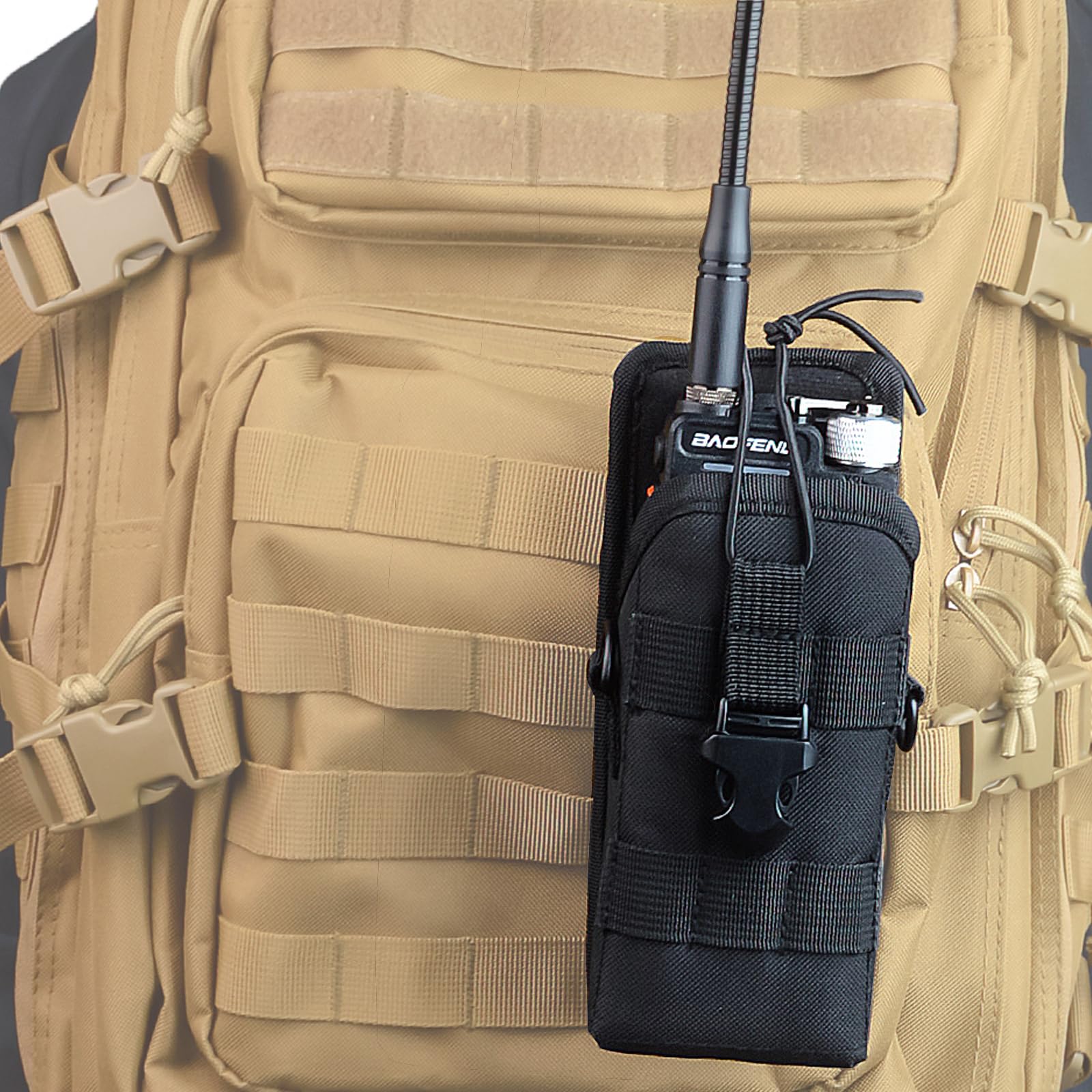 HYS Etui na walkie-talkie, miękki uchwyt radiowy, wielofunkcyjna torba radiowa kompatybilna z krótkofalówkami różnych rozmiarów (Molle-2), czarny, Nylon