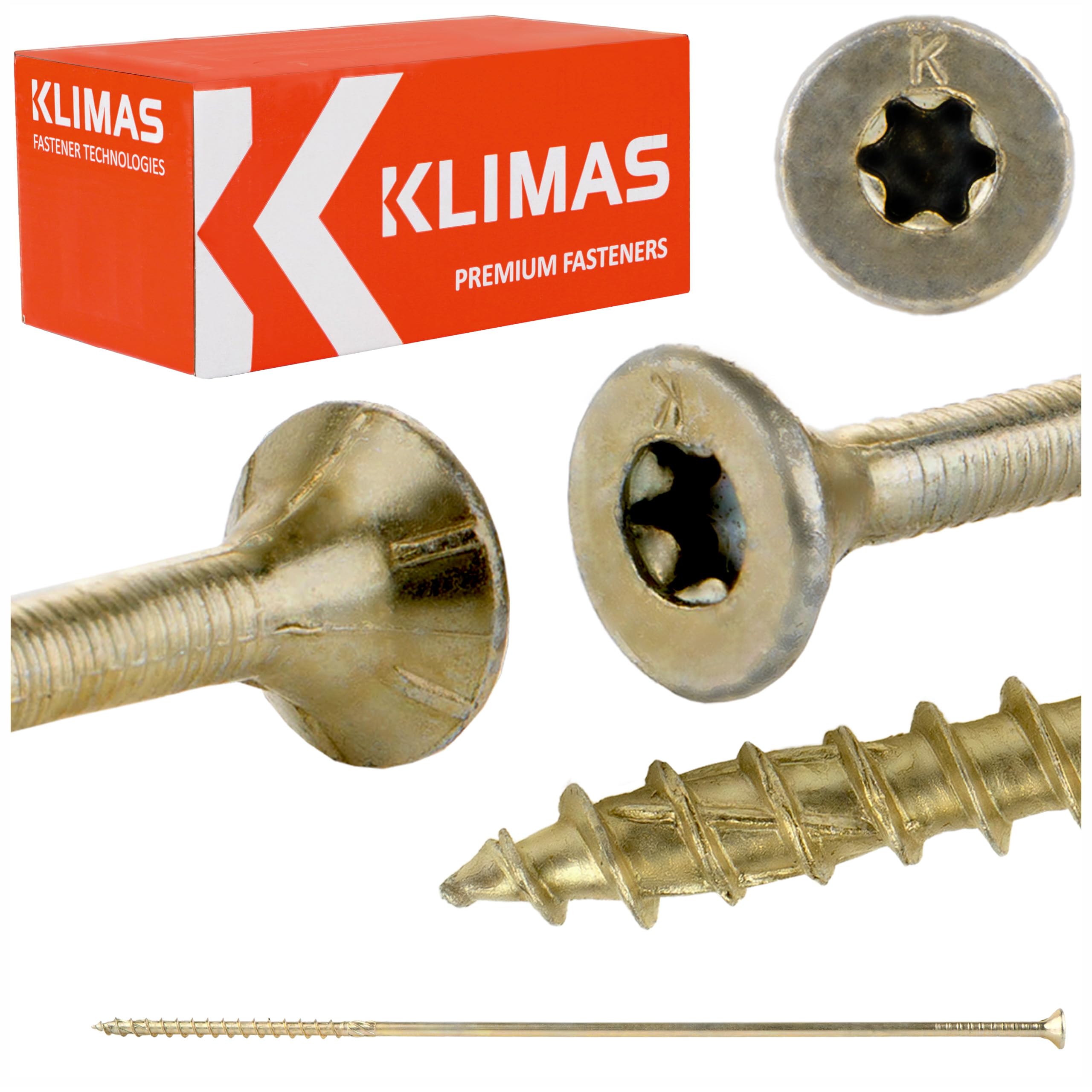 KLIMAS Tornillos de Cabeza Avellanada TX30 Autorroscantes, 100 Unidades, 6,0 x 280 mm, Todos los Tamaños