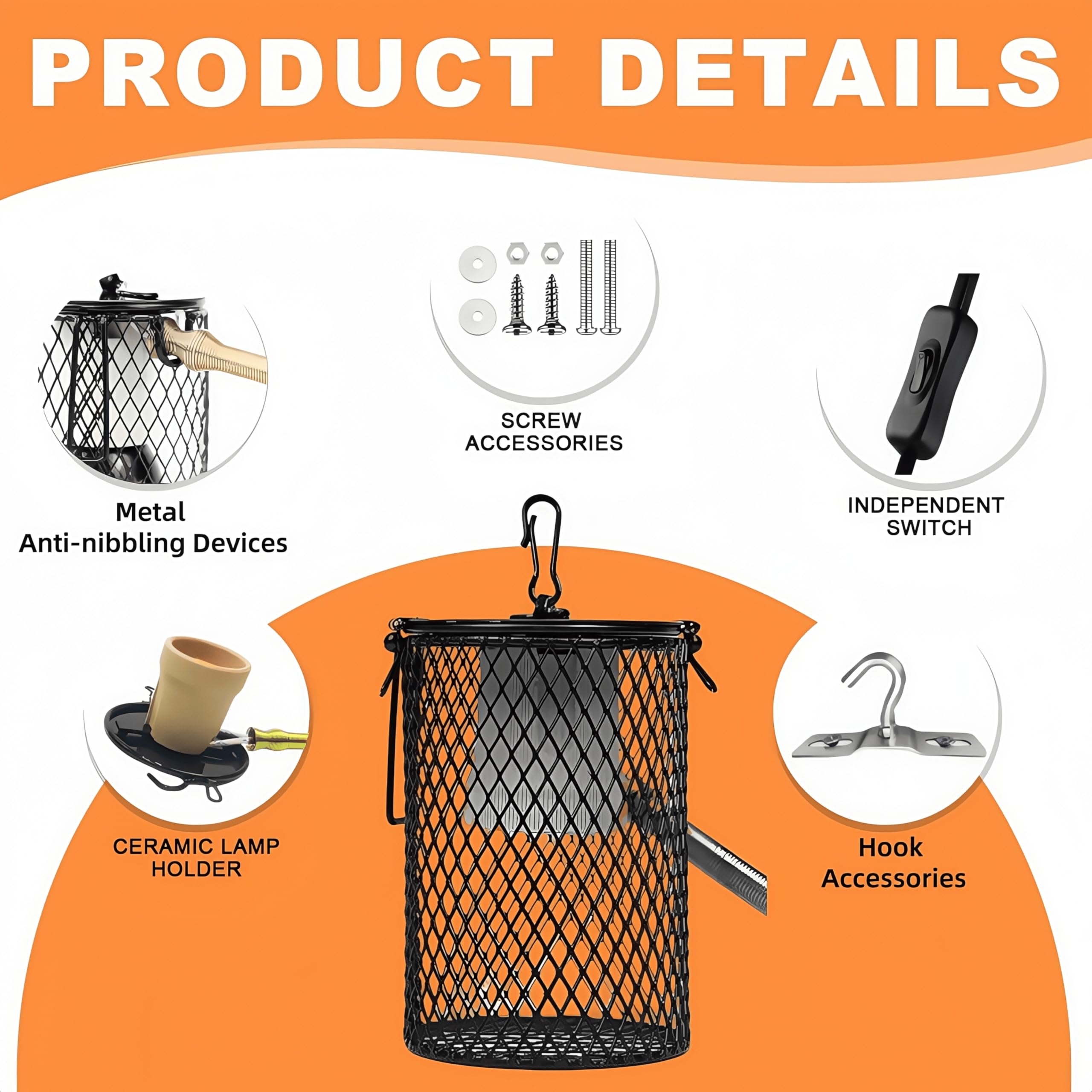 PetFizz Reptile Ceramic Lamp Holder Guard, Anti-hot Cage for Heat Lamp Bulb UVA UVB Bulb, Basking Light - Image 2